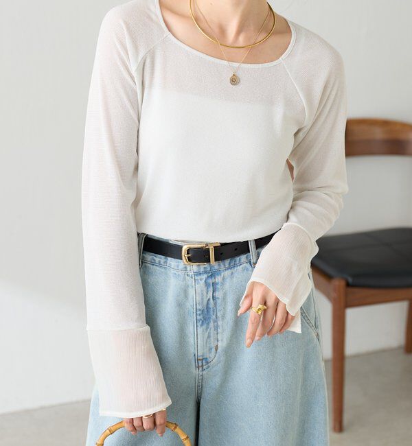  「【人気アイテム／リニューアル】ラメリブスクエアカットソー」|Tシャツ・カットソー|ホワイトその他1