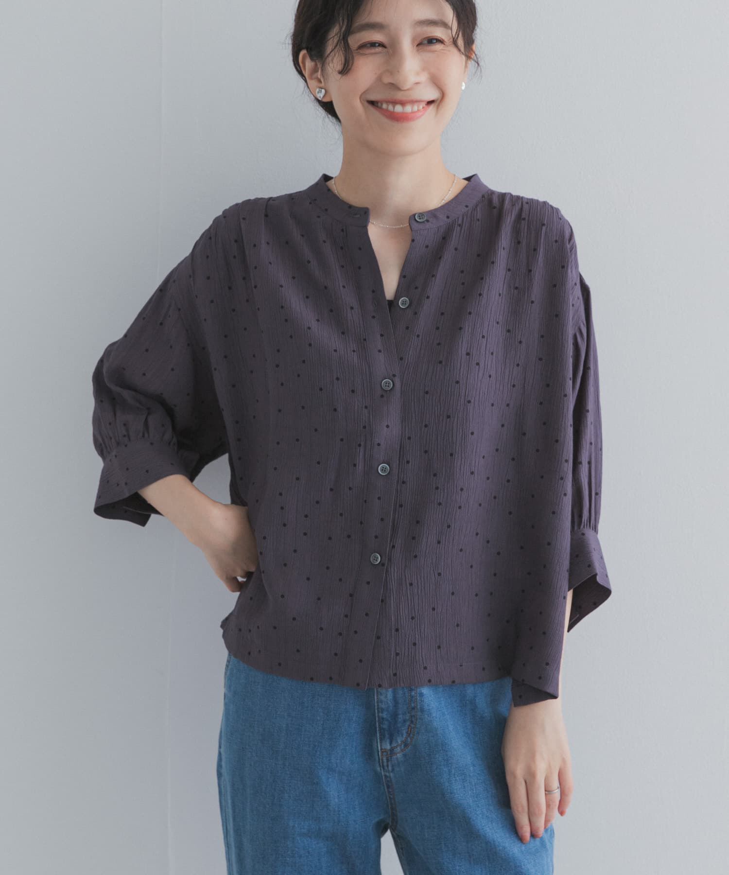 URBAN RESEARCH DOORS「楊柳ドット5分袖ブラウス」|シャツ・ブラウス|