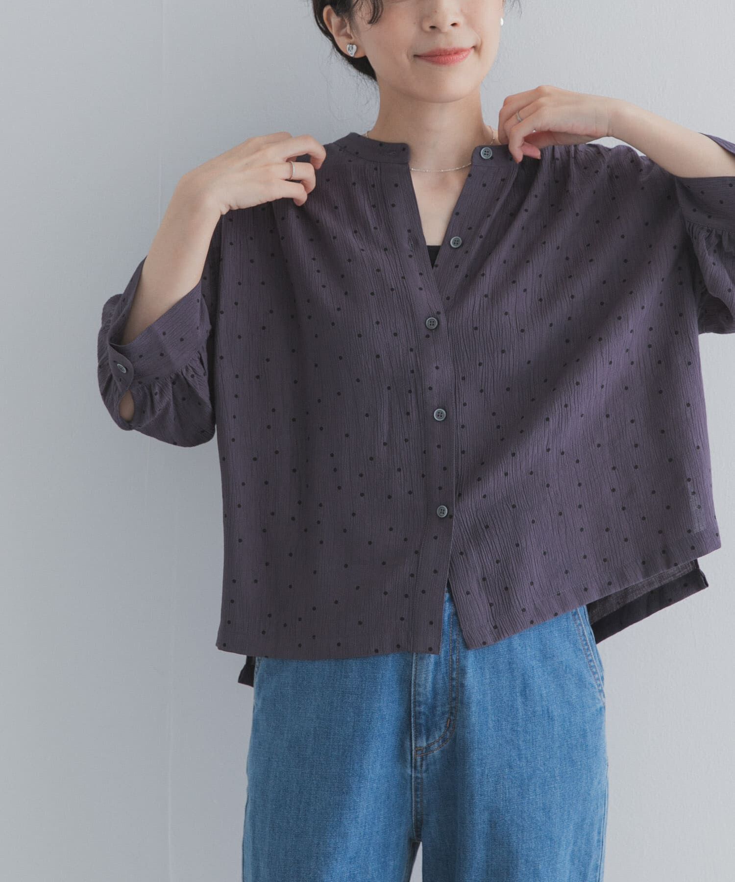 URBAN RESEARCH DOORS「楊柳ドット5分袖ブラウス」|シャツ・ブラウス|