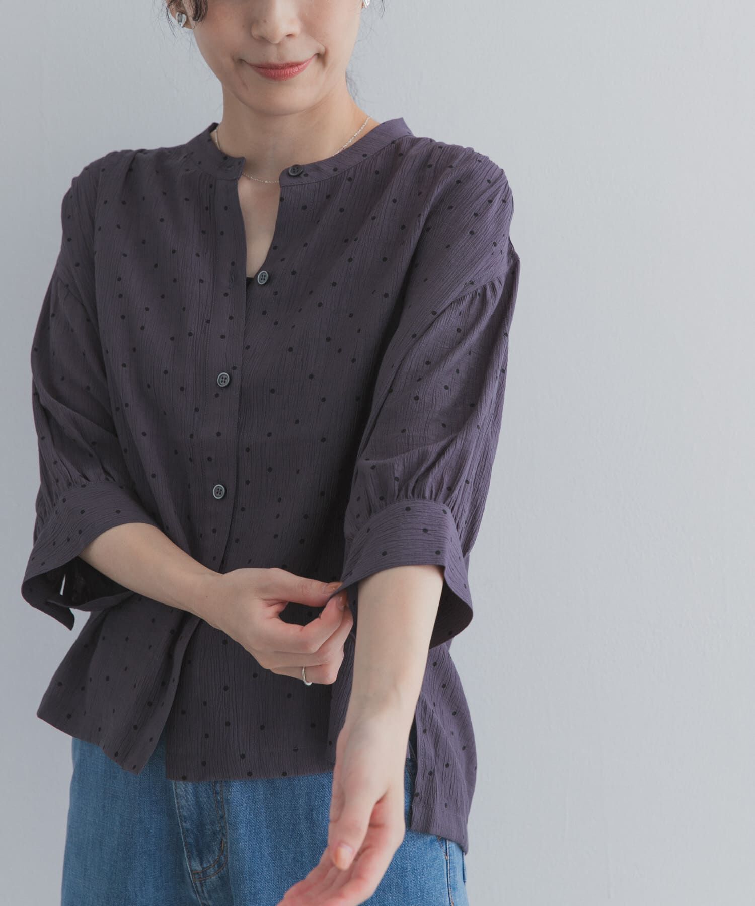 URBAN RESEARCH DOORS「楊柳ドット5分袖ブラウス」|シャツ・ブラウス|