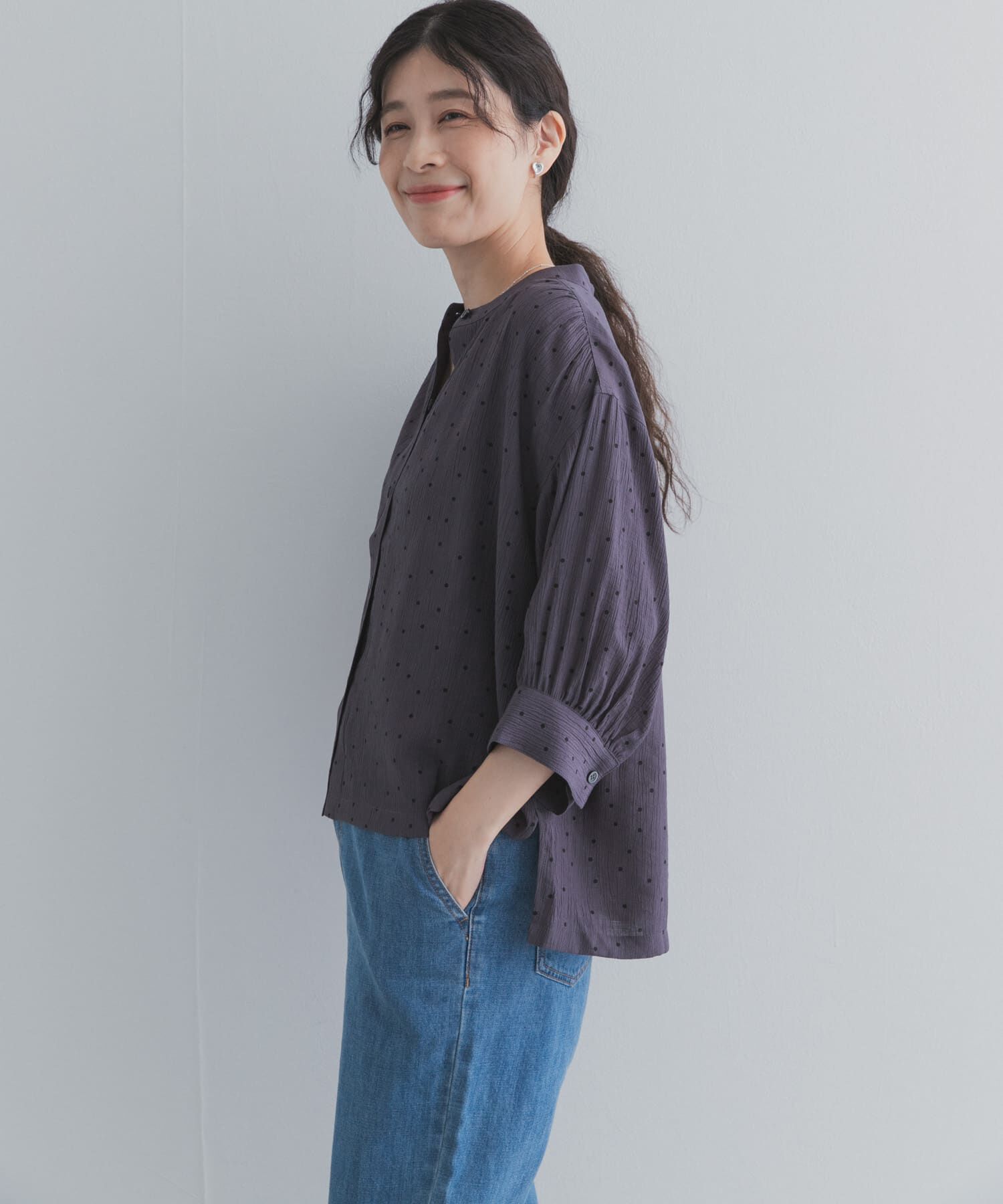 URBAN RESEARCH DOORS「楊柳ドット5分袖ブラウス」|シャツ・ブラウス|