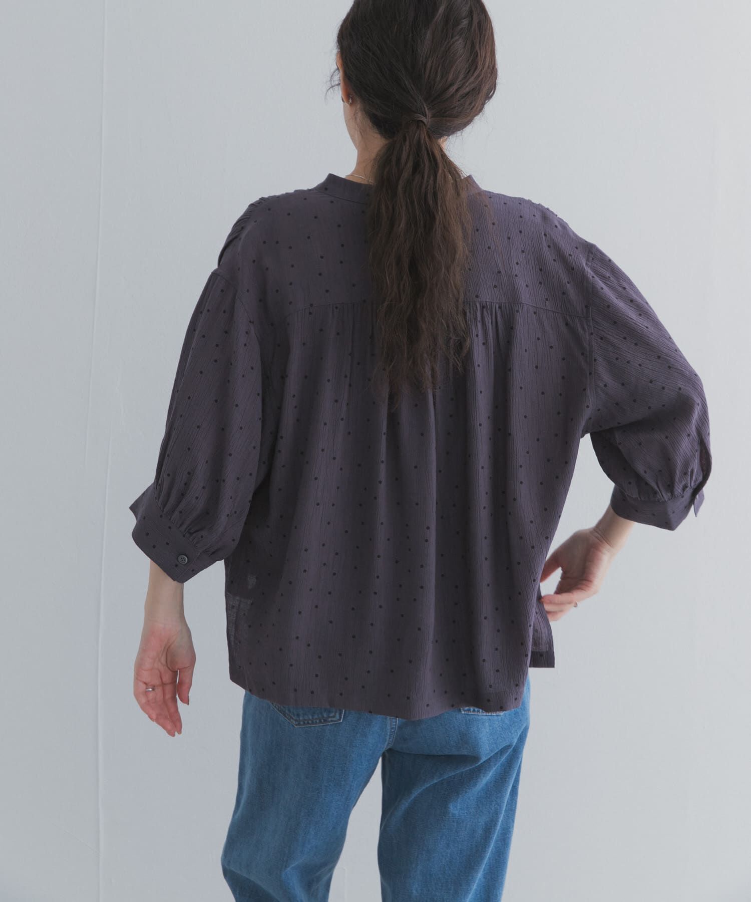 URBAN RESEARCH DOORS「楊柳ドット5分袖ブラウス」|シャツ・ブラウス|