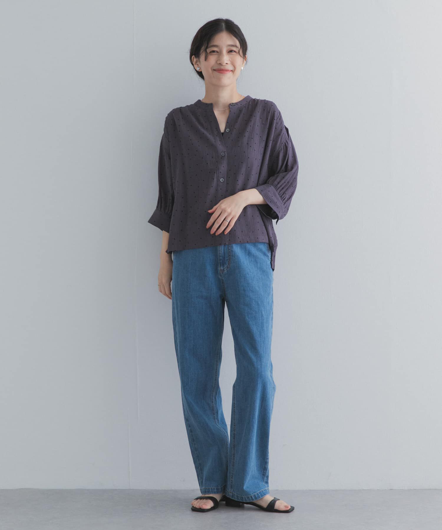 URBAN RESEARCH DOORS「楊柳ドット5分袖ブラウス」|シャツ・ブラウス|
