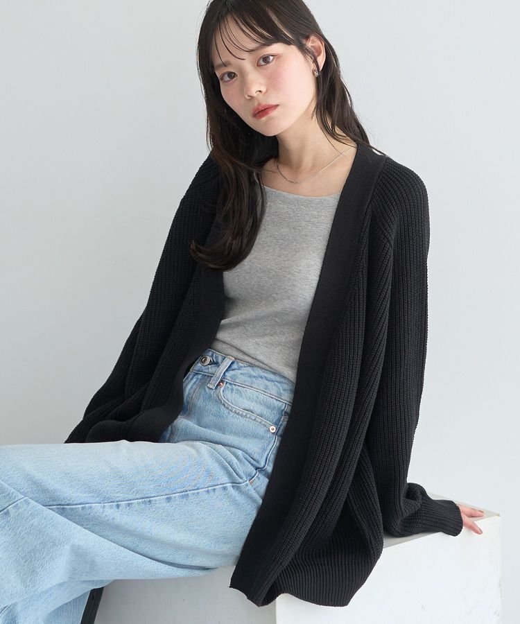 earth music&ecology「アゼトッパーカーディガン」|カーディガン|Black