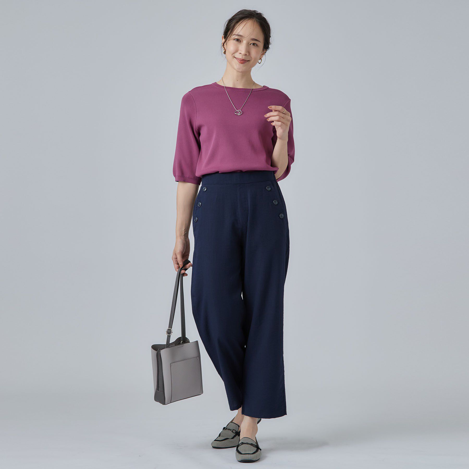 SHOO･LA･RUE「【S-LL/洗濯機可】ボタンがアクセント ストレートクロップドパンツ」|その他|
