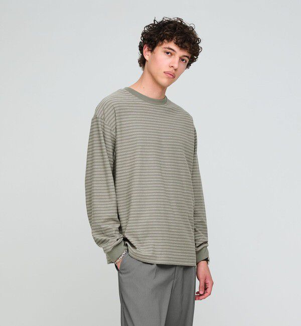UNITED ARROWS green label relaxing「ラフ ボーダー クルーネック 長袖 Tシャツ」|Tシャツ・カットソー|OLIVE
