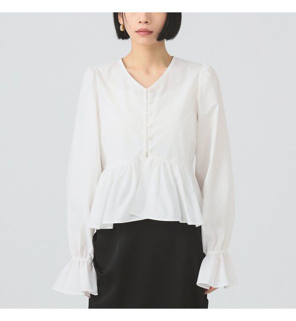 Ray BEAMS 「ギャザー ペプラム Vネック ブラウス　　26SS 日除け 裾フレア 冷房対策  春夏」|シャツ・ブラウス|
