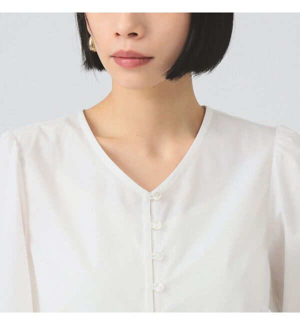Ray BEAMS 「ギャザー ペプラム Vネック ブラウス　　26SS 日除け 裾フレア 冷房対策  春夏」|シャツ・ブラウス|