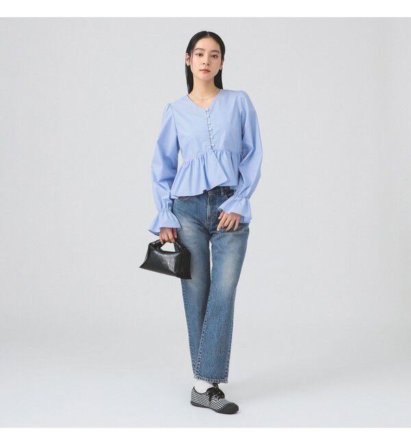 Ray BEAMS 「ギャザー ペプラム Vネック ブラウス　　26SS 日除け 裾フレア 冷房対策  春夏」|シャツ・ブラウス|