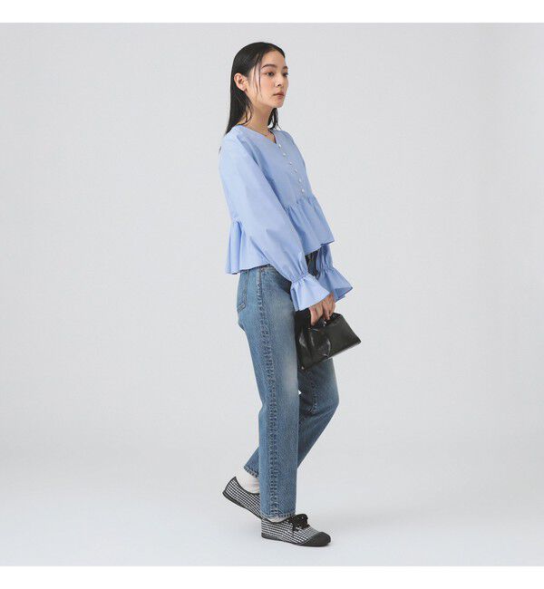 Ray BEAMS 「ギャザー ペプラム Vネック ブラウス　　26SS 日除け 裾フレア 冷房対策  春夏」|シャツ・ブラウス|
