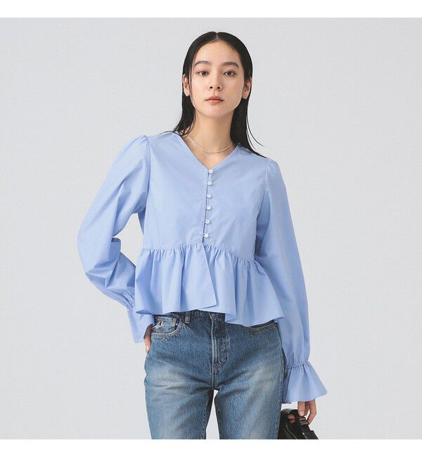 Ray BEAMS 「ギャザー ペプラム Vネック ブラウス　　26SS 日除け 裾フレア 冷房対策  春夏」|シャツ・ブラウス|