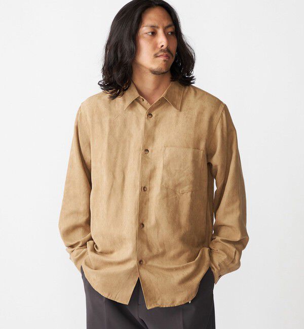 SHIPS「BENCH MARKING SHIRT: レギュラーカラー ポリエステル フェイクスエード シャツ」|シャツ・ブラウス|ベージュ