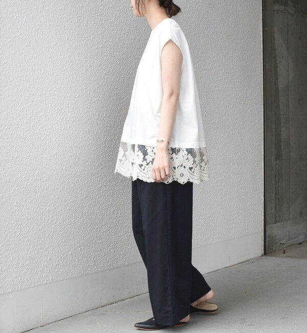 SHIPS Colors 「SHIPS Colors:〈手洗い可能〉レースヘム フレンチスリーブ チュニック」|Tシャツ・カットソー|