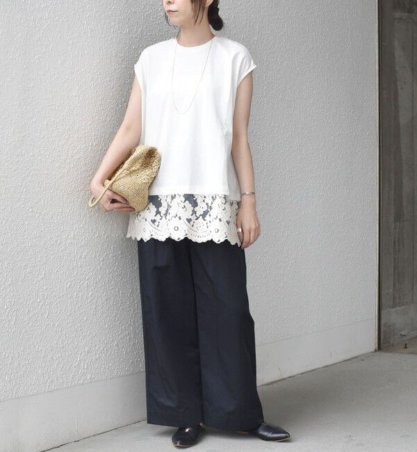 SHIPS Colors 「SHIPS Colors:〈手洗い可能〉レースヘム フレンチスリーブ チュニック」|Tシャツ・カットソー|