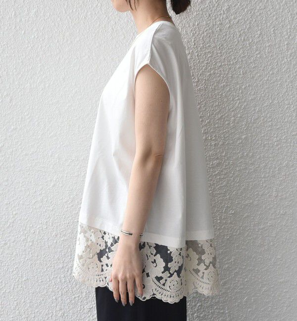 SHIPS Colors 「SHIPS Colors:〈手洗い可能〉レースヘム フレンチスリーブ チュニック」|Tシャツ・カットソー|