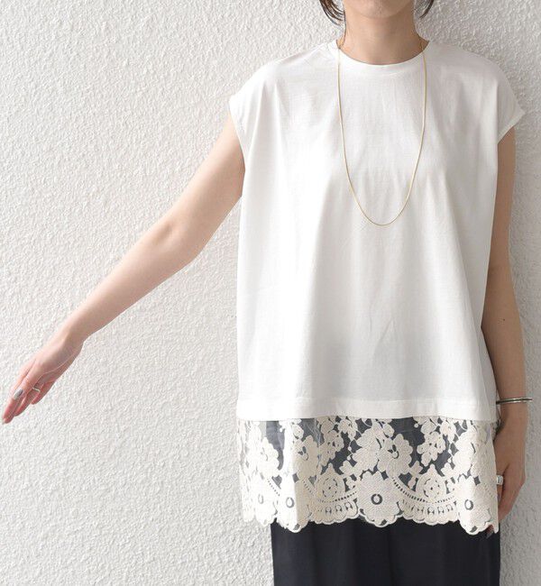 SHIPS Colors 「SHIPS Colors:〈手洗い可能〉レースヘム フレンチスリーブ チュニック」|Tシャツ・カットソー|