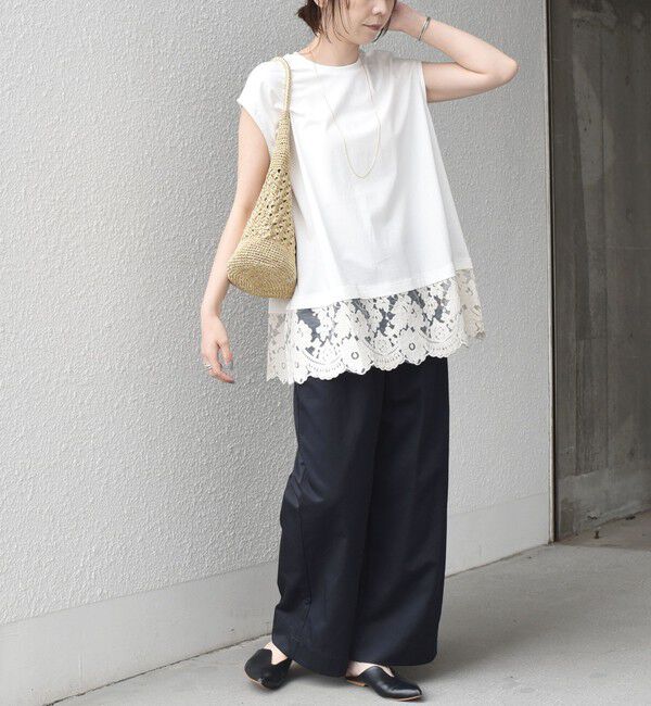 SHIPS Colors 「SHIPS Colors:〈手洗い可能〉レースヘム フレンチスリーブ チュニック」|Tシャツ・カットソー|