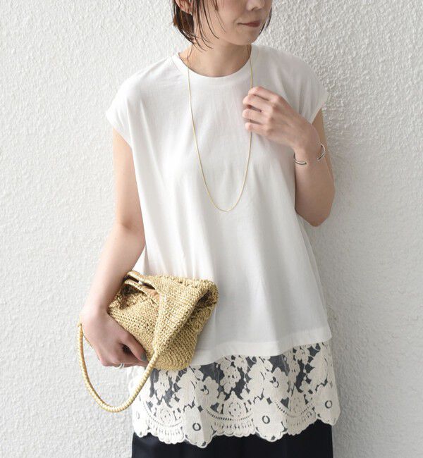 SHIPS Colors 「SHIPS Colors:〈手洗い可能〉レースヘム フレンチスリーブ チュニック」|Tシャツ・カットソー|
