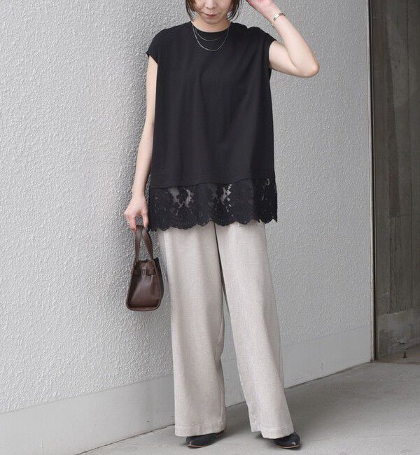 SHIPS Colors 「SHIPS Colors:〈手洗い可能〉レースヘム フレンチスリーブ チュニック」|Tシャツ・カットソー|