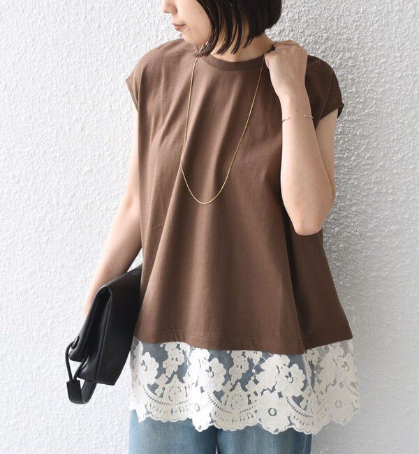 SHIPS Colors 「SHIPS Colors:〈手洗い可能〉レースヘム フレンチスリーブ チュニック」|Tシャツ・カットソー|