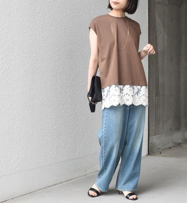 SHIPS Colors 「SHIPS Colors:〈手洗い可能〉レースヘム フレンチスリーブ チュニック」|Tシャツ・カットソー|