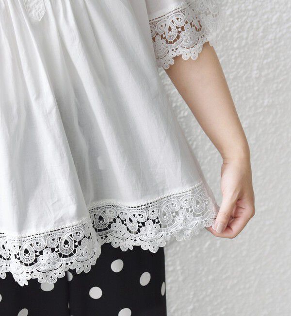 SHIPS for women「〈手洗い可能〉トリム レース ピンタック スキッパー ブラウス」|シャツ・ブラウス|
