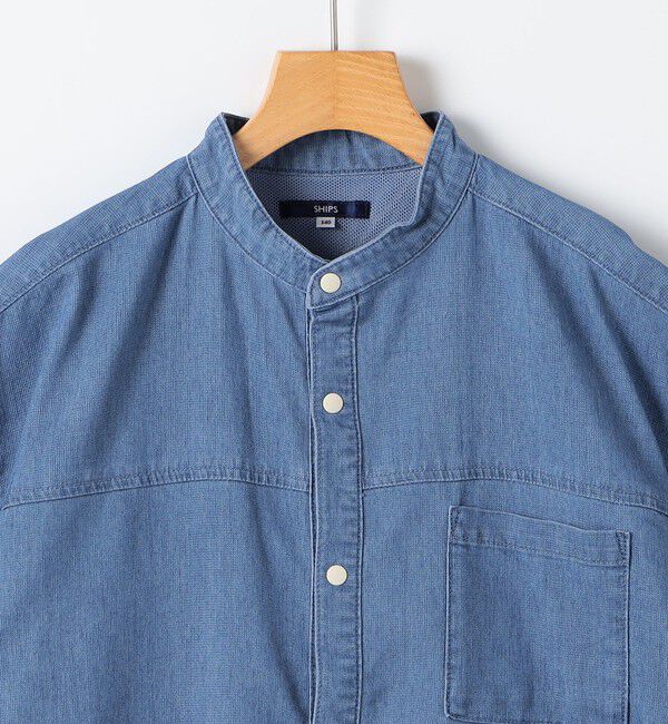 SHIPS KIDS「SHIPS KIDS:140～160cm /〈接触冷感〉ドライメッシュ デニム バンドカラー シャツ」|シャツ・ブラウス|