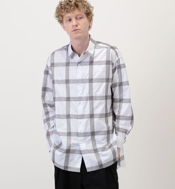 TOMORROWLAND MENS「120/2コットンブロード エンブロイダリーチェック レギュラーカラーロングシャツ」|シャツ・ブラウス|
