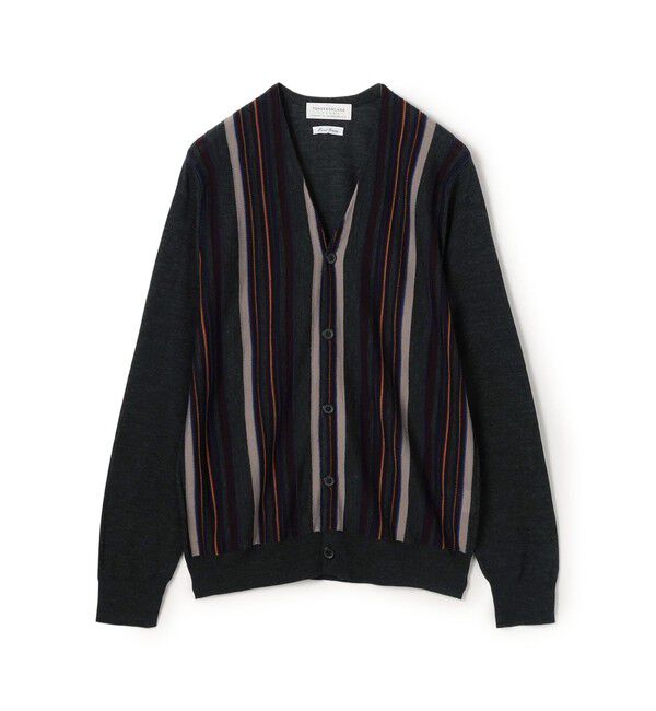 TOMORROWLAND MENS「TOMORROWLAND tricot スーパーファインメリノウール ストライプVネックカーディガン S-WOOL」|カーディガン|16 グレー系