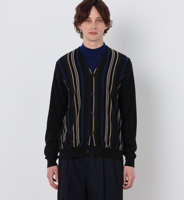 TOMORROWLAND MENS「TOMORROWLAND tricot スーパーファインメリノウール ストライプVネックカーディガン S-WOOL」|カーディガン|