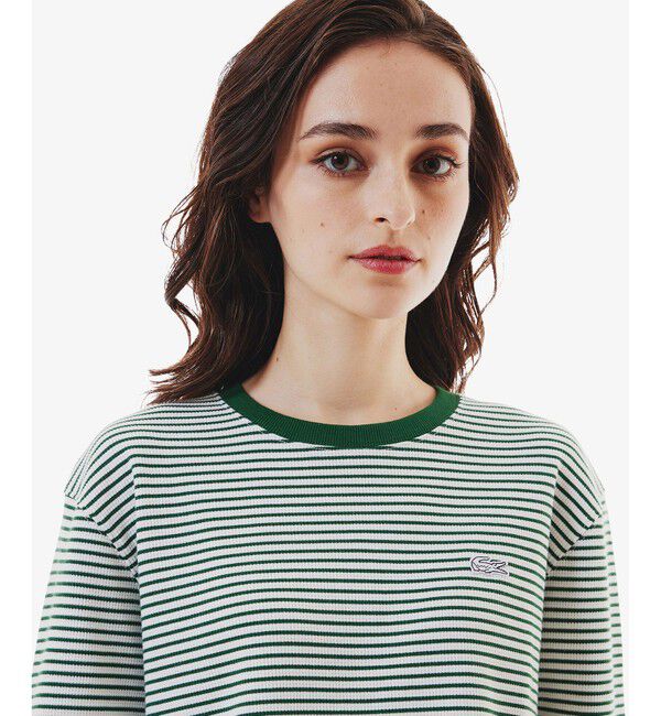 LACOSTE「ラウンドヘム 配色リブカラー ワッフルボーダーロングスリーブTシャツ」|Tシャツ・カットソー|