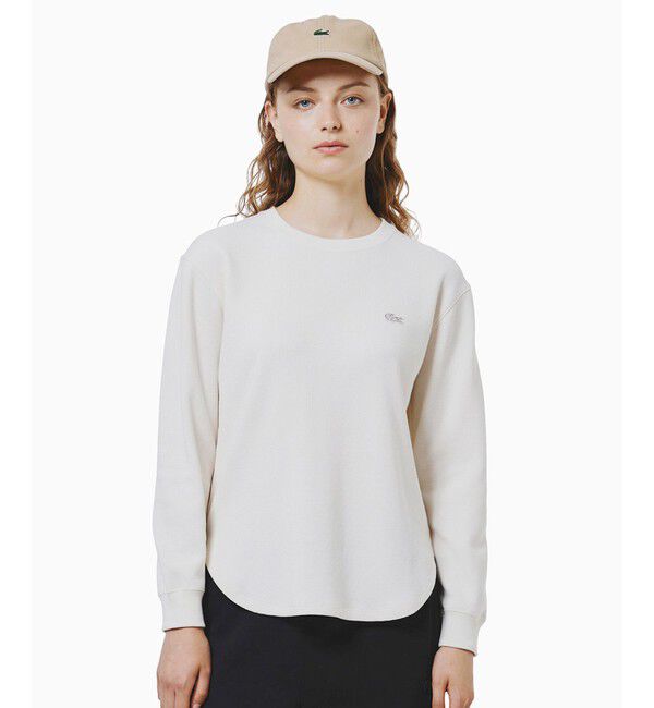 LACOSTE「ラウンドヘム 配色リブカラー ワッフルボーダーロングスリーブTシャツ」|Tシャツ・カットソー|オフホワイト