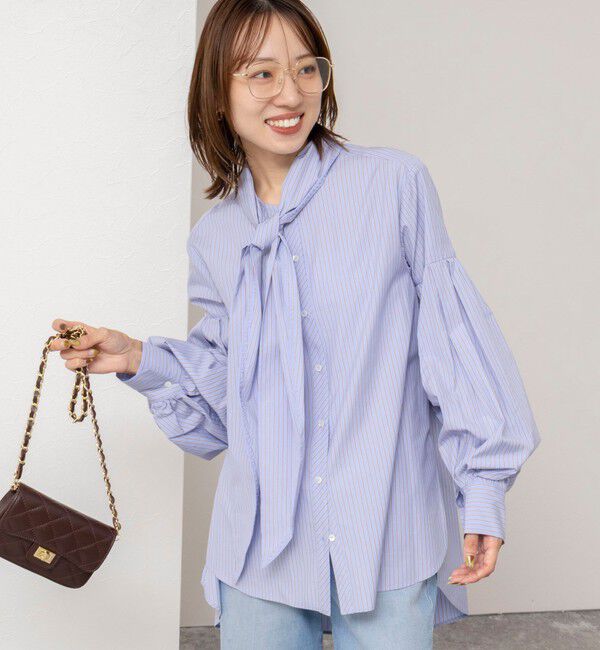 NOLLEY'S「【MARILYN MOON/マリリーンムーン】stripe embroidery tie blouse」|シャツ・ブラウス|