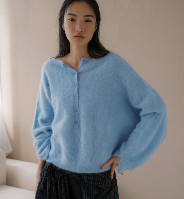  「ファーカシミヤ2WAYヘンリーニット」|ニット・セーター|スカイブルー