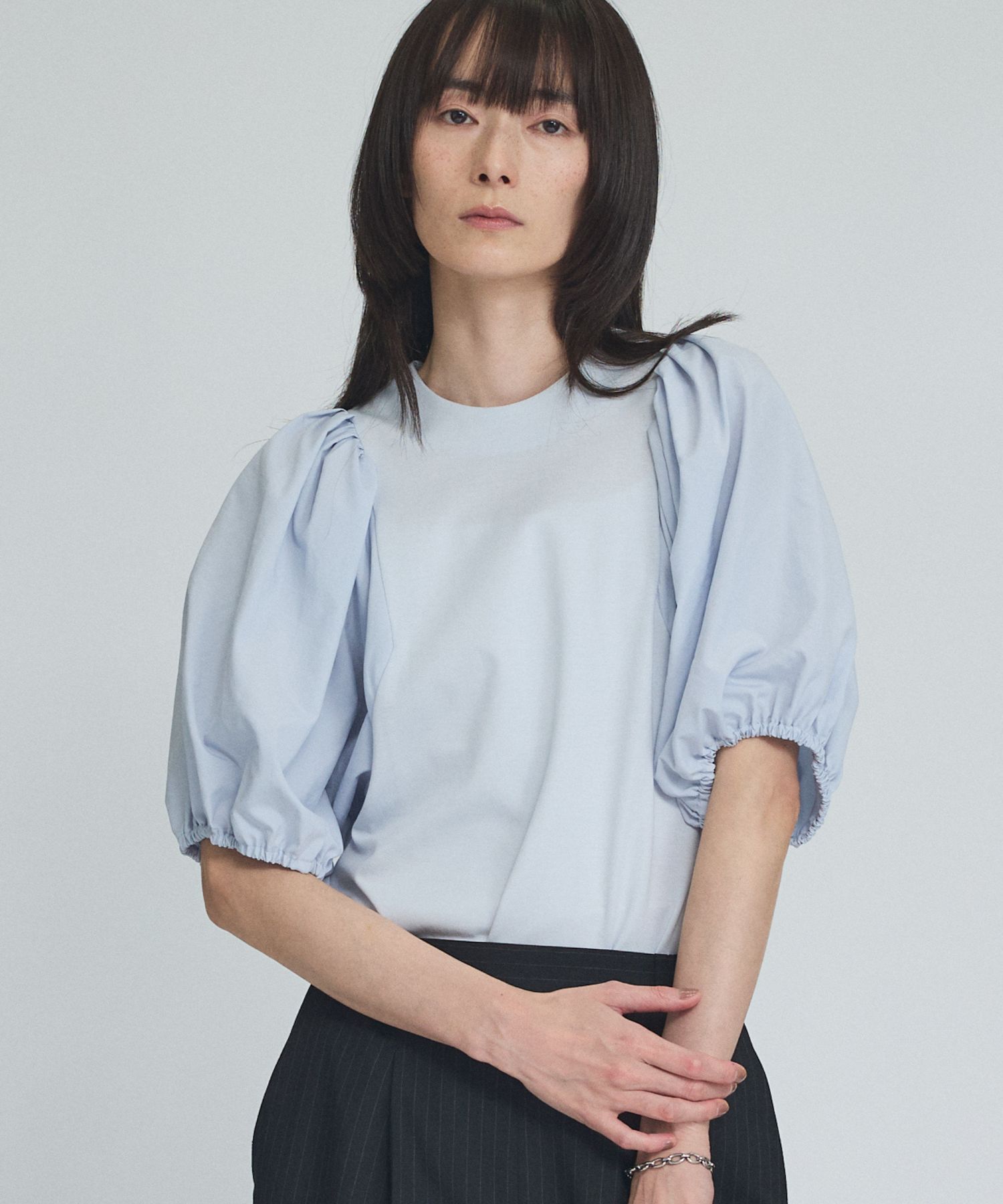 qualite「タフタスリーブプルオーバー」|Tシャツ・カットソー|サックスブルー