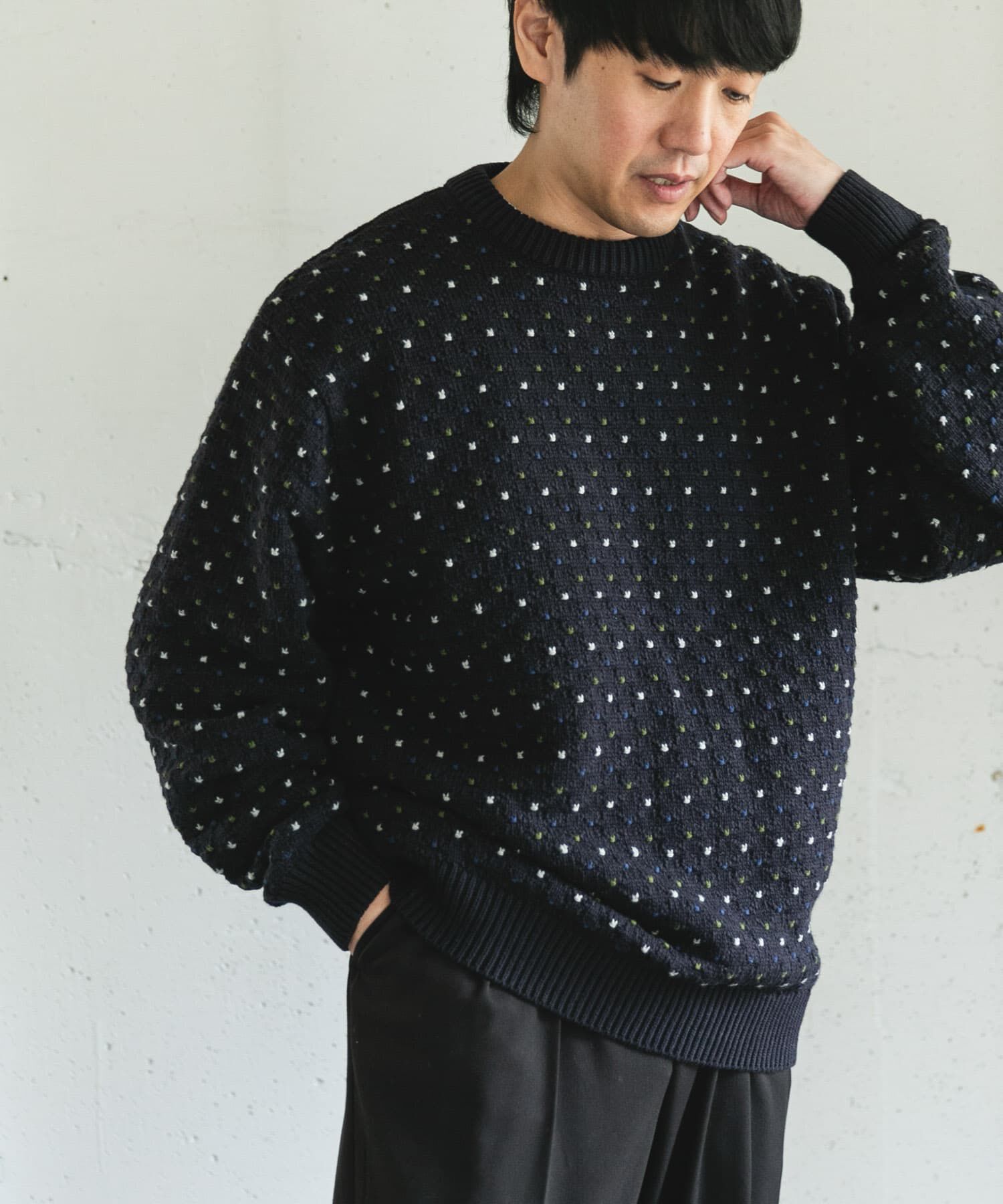 URBAN RESEARCH DOORS「変形バーズアイ クルーネックニット」|ニット・セーター|