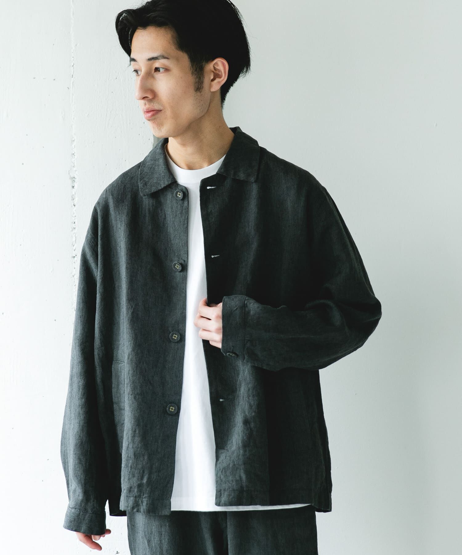 URBAN RESEARCH DOORS「シルケットリネン シャツジャケット」|ノーカラーコート|