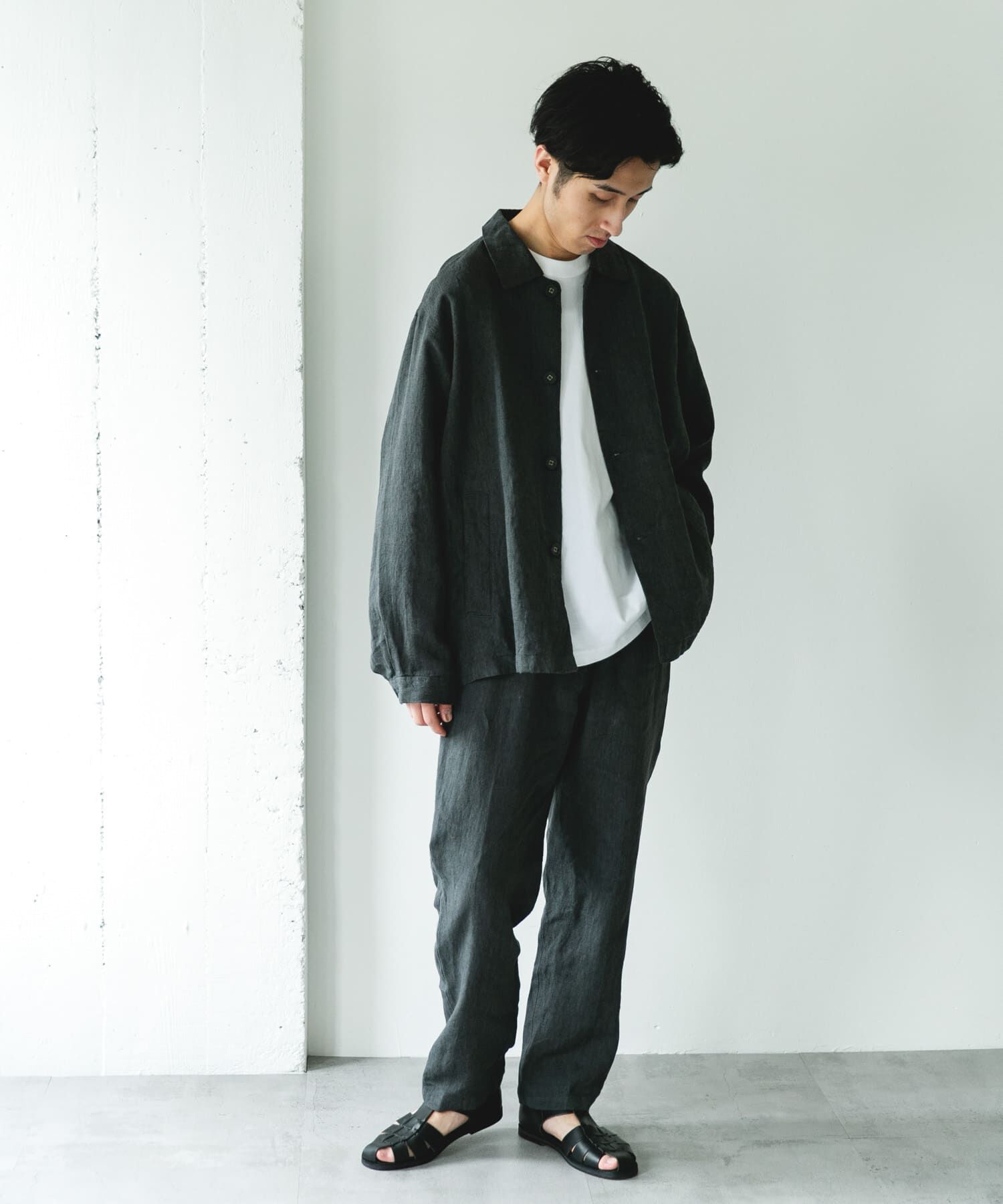 URBAN RESEARCH DOORS「シルケットリネン シャツジャケット」|ノーカラーコート|