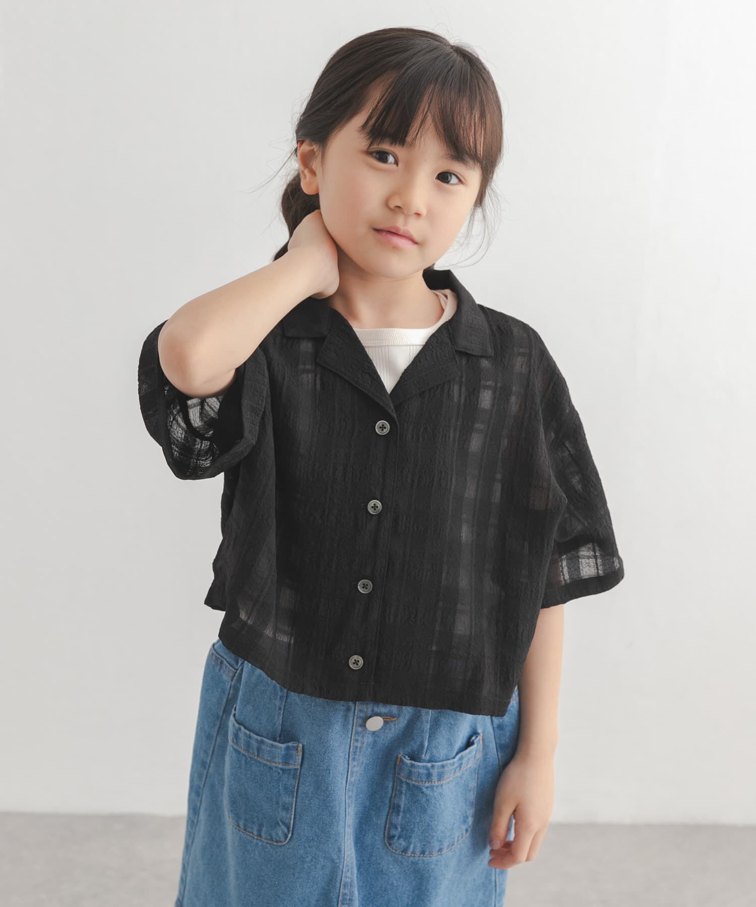 URBAN RESEARCH DOORS「シアーチェックオープンカラーシャツ(KIDS)」|その他|ブラック