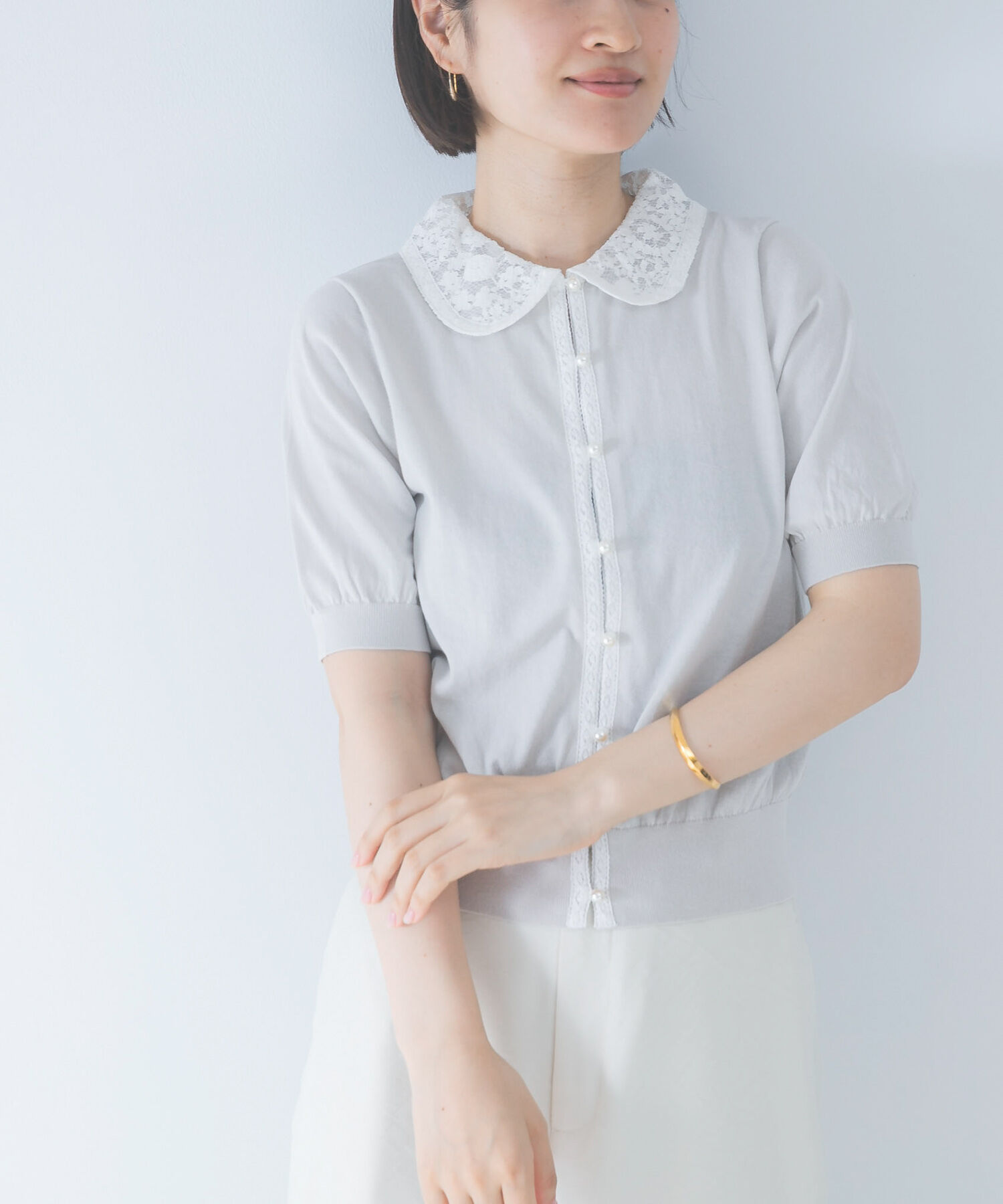 URBAN RESEARCH ROSSO「MARILYN MOON　LACE COLOR KNIT CARDIGAN」|カーディガン|ライトグレー