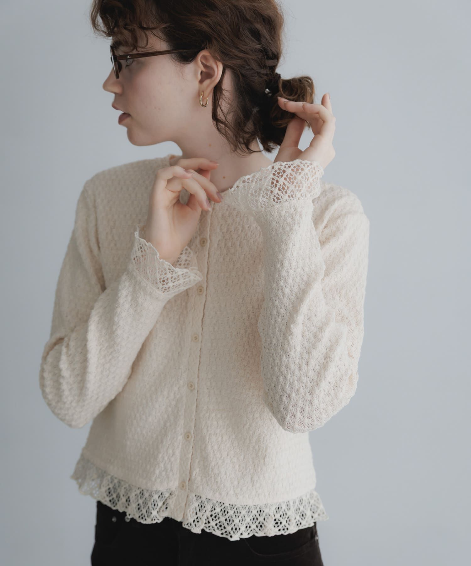 Sonny Label 「『WEB限定』レースシャーリングフリルカットソー」|Tシャツ・カットソー|
