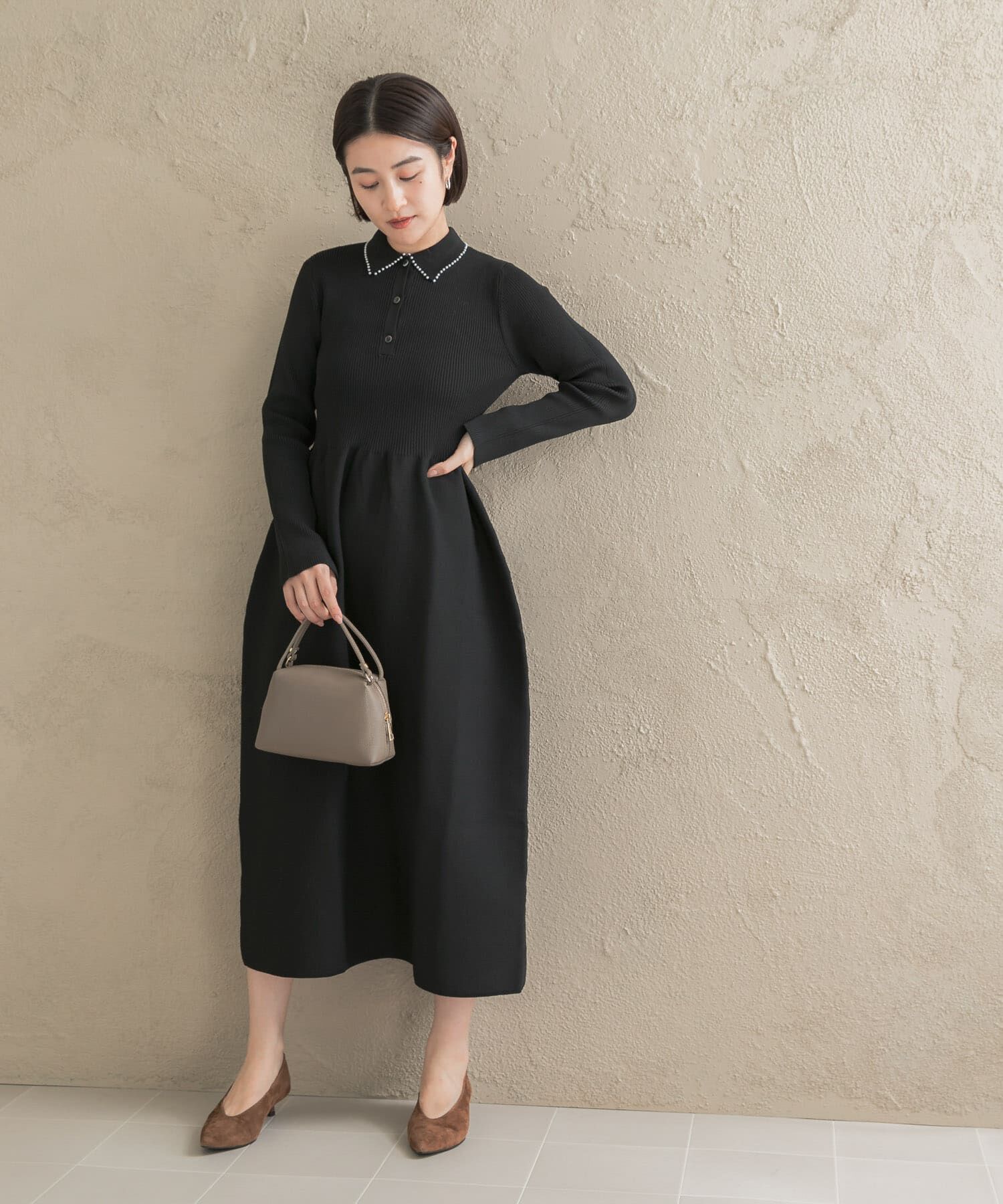 URBAN RESEARCH ROSSO「『WEB/一部店舗限定』パールトリムフォルムニットワンピース」|ワンピース|