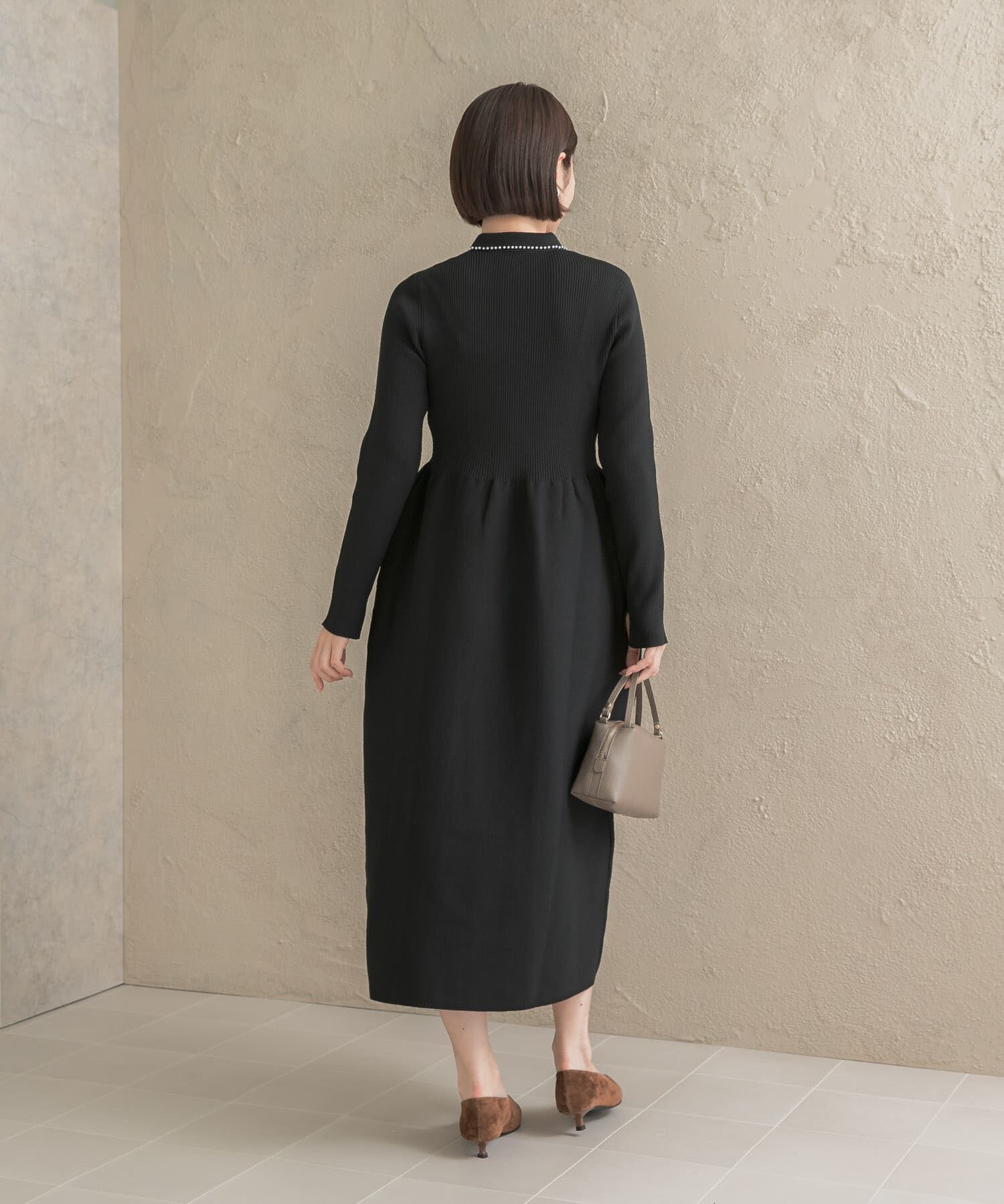 URBAN RESEARCH ROSSO「『WEB/一部店舗限定』パールトリムフォルムニットワンピース」|ワンピース|