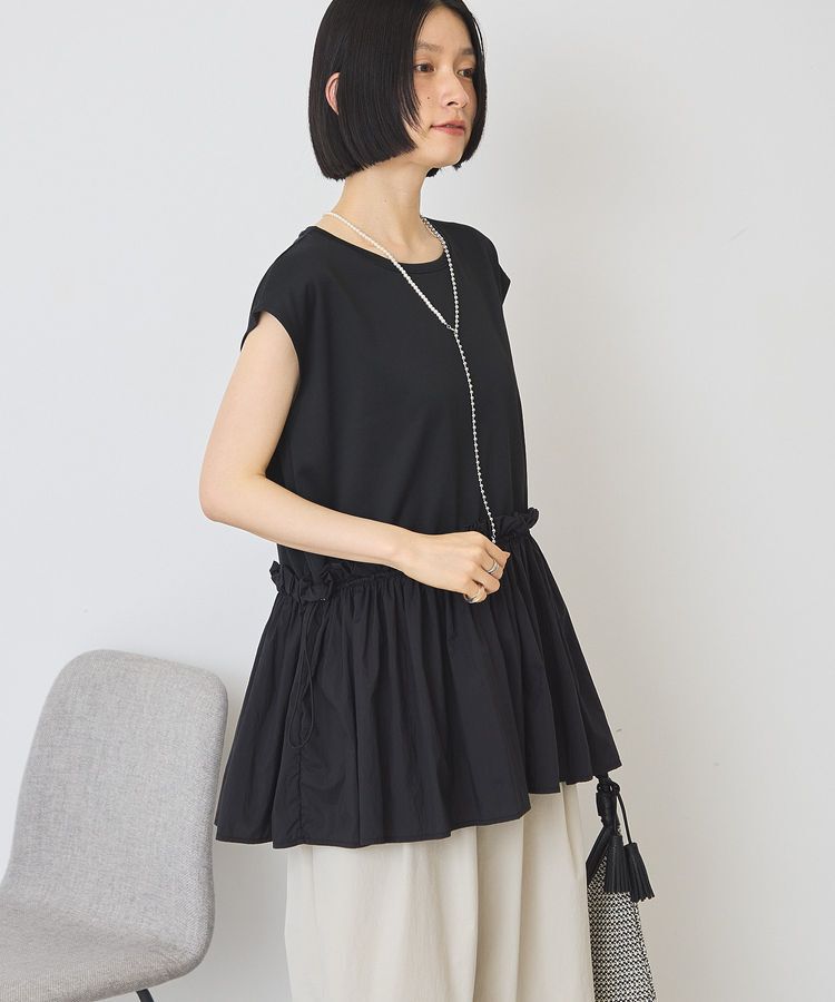 AMERICAN HOLIC「【汗染み防止】異素材ペプラムプルオーバー」|Tシャツ・カットソー|Black