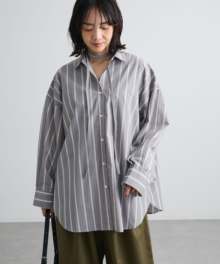 Green Parks「マルチウェイストライプシャツチュニック」|シャツ・ブラウス|Gray