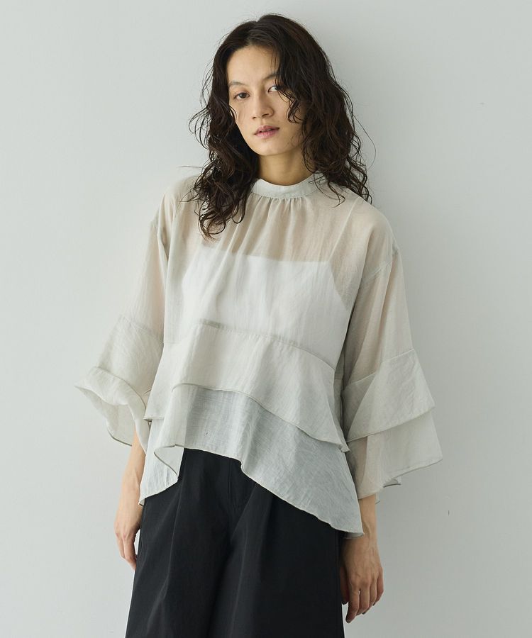 GARAGE OF GOOD CLOTHING「スタンドネックティアードフリルブラウス」|シャツ・ブラウス|Light Gray