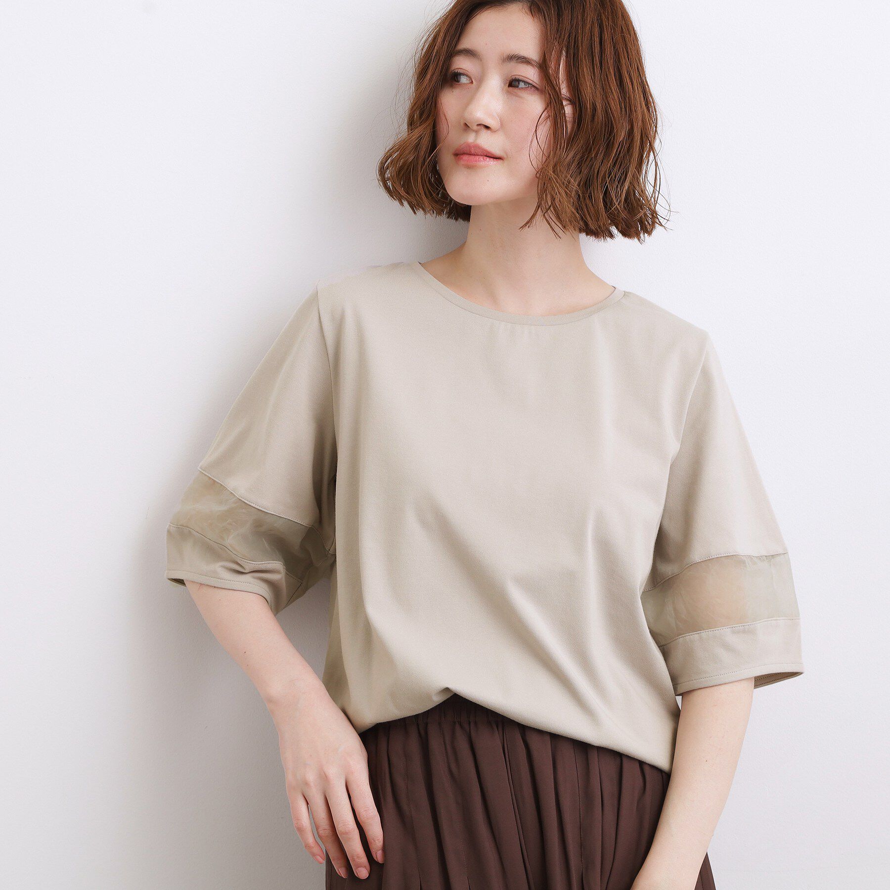 grove「【吸水速乾・UVカット】シアードッキングランタンスリーブTシャツ」|Tシャツ・カットソー|グレージュ(050)
