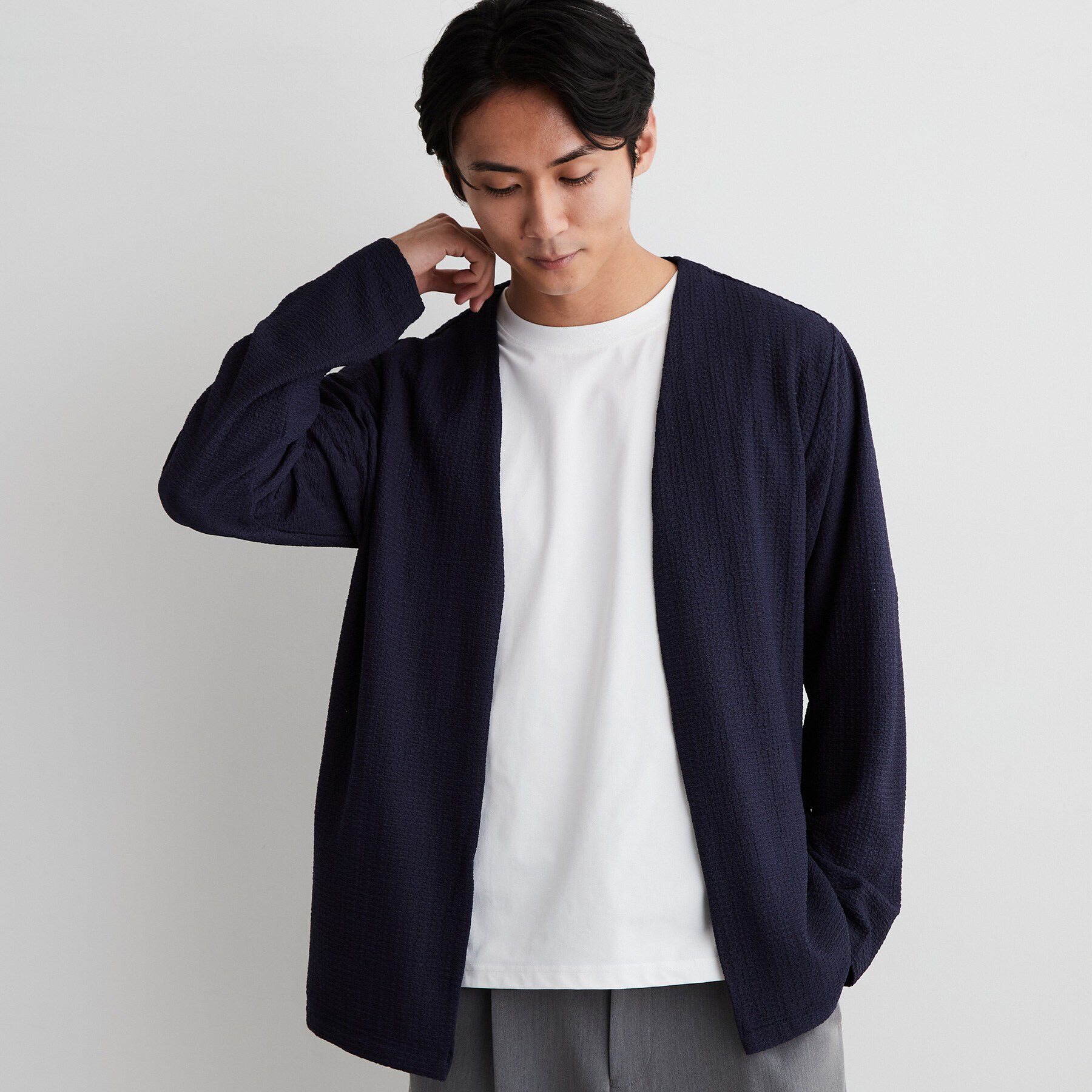THE SHOP TK「【半袖Tシャツ付き／洗濯機OK】アンサンブル 長袖カーディガン」|カーディガン|ネイビー(094)