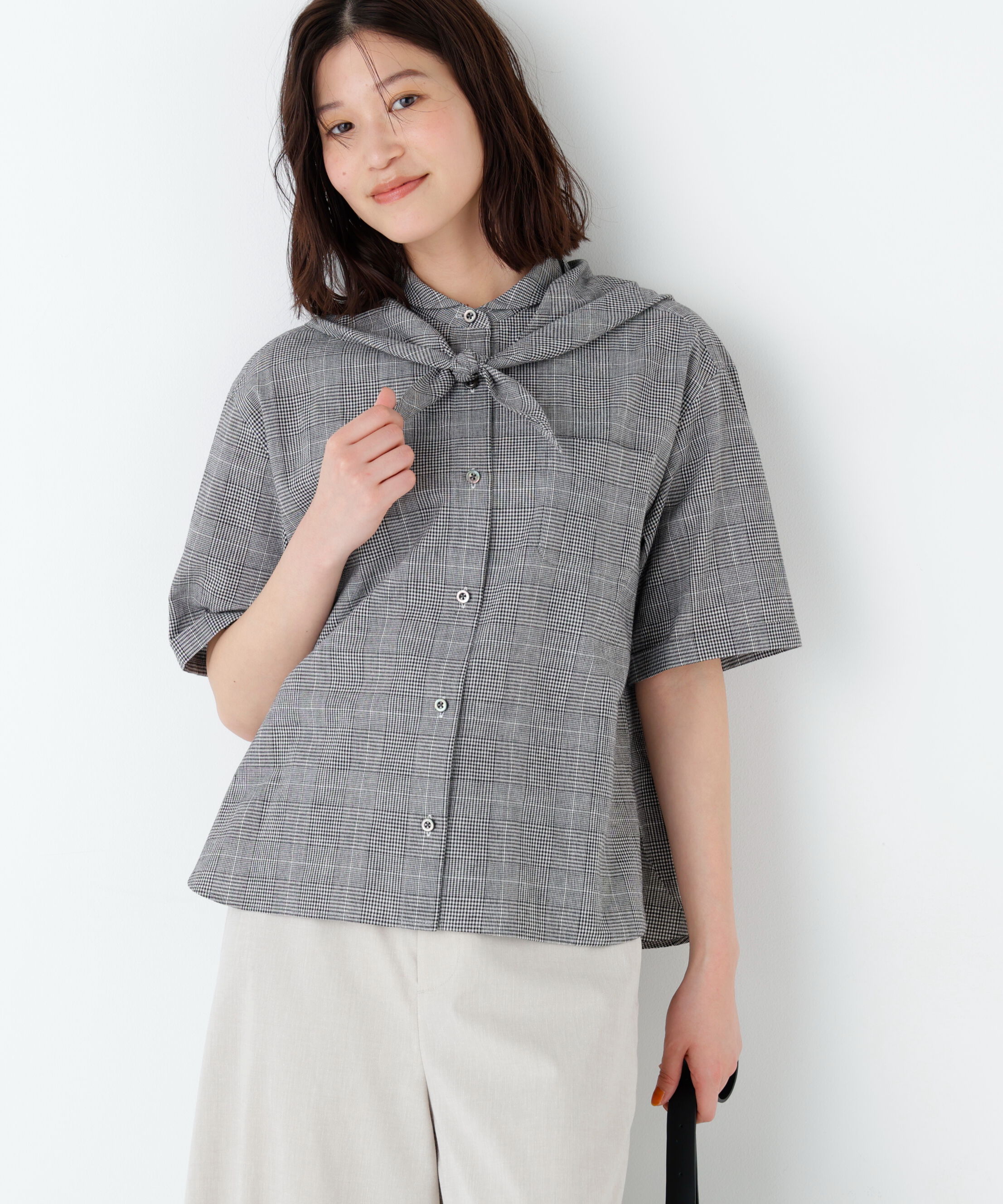 「麻混チェック三角巾シャツ」|シャツ・ブラウス|