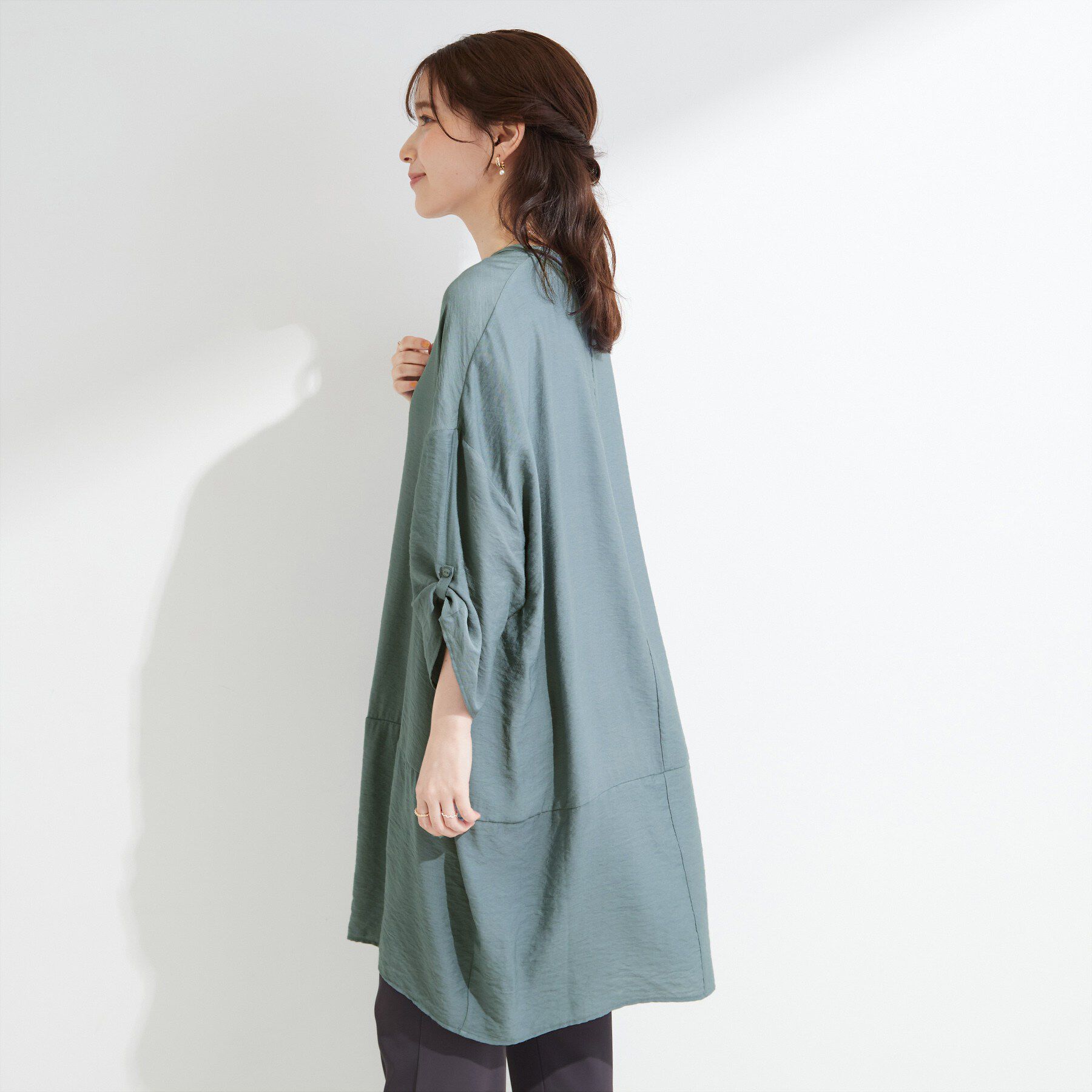 SHOO･LA･RUE「【S-LL/洗濯後しわになりにくい】ゆるっと体型カバー 7分袖コクーンチュニック」|ワンピース|